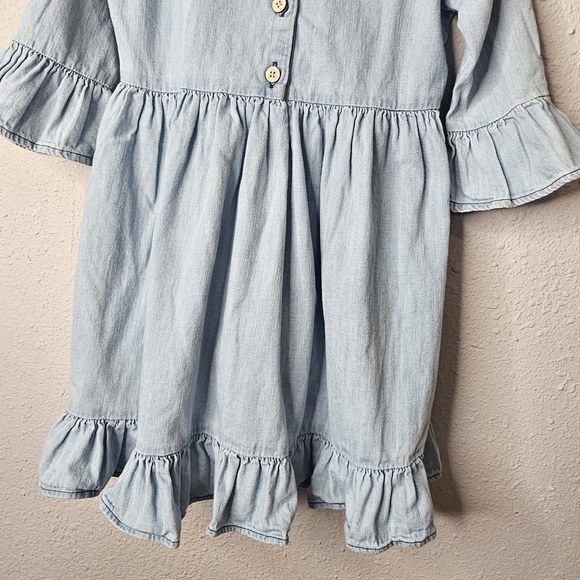 RuffleButts Top Toddler Girl 4T Blue Denim Chambray Ruffle Hi‎ Low Bell Sleeve - Picture 12 of 14